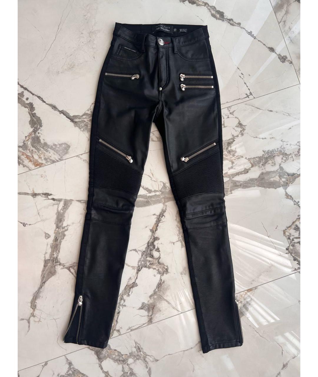 PHILIPP PLEIN Черные кожаные брюки узкие, фото 9
