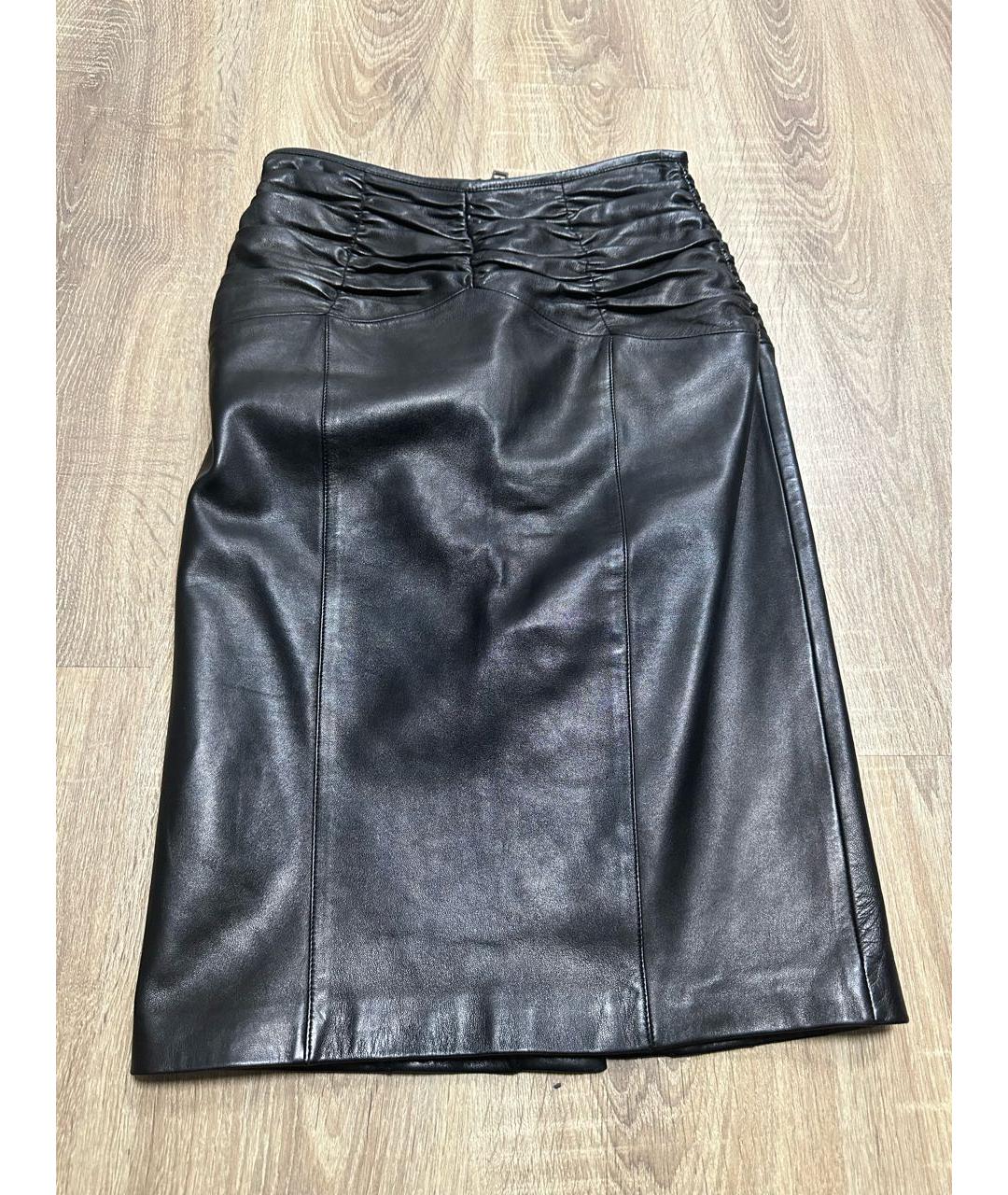 BURBERRY Черная кожаная юбка макси, фото 5