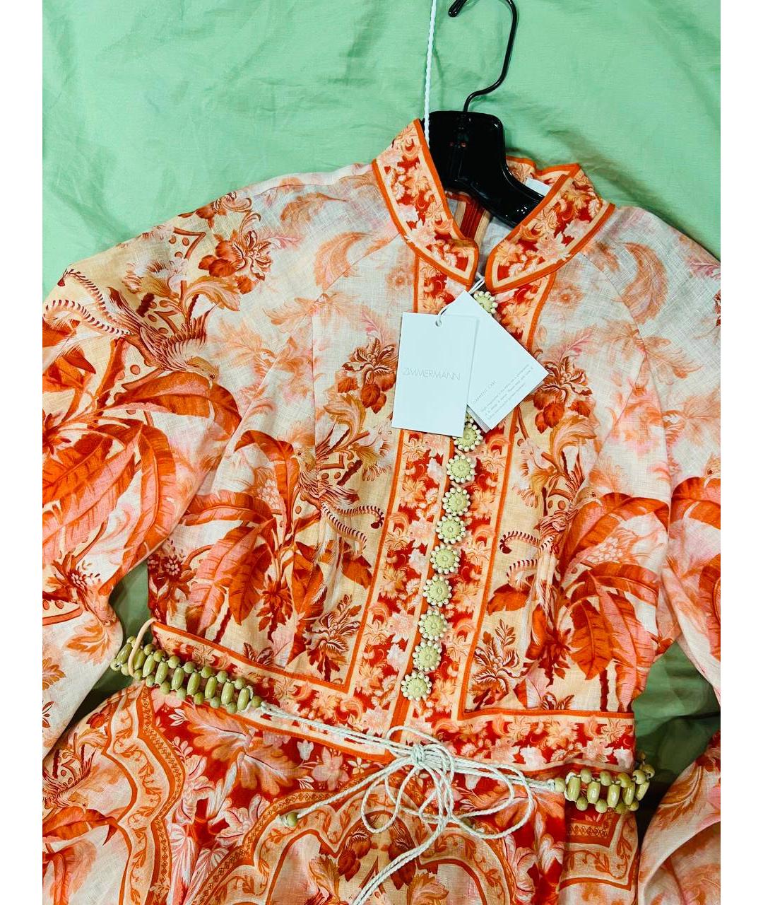 ZIMMERMANN Оранжевое льняное коктейльное платье, фото 4