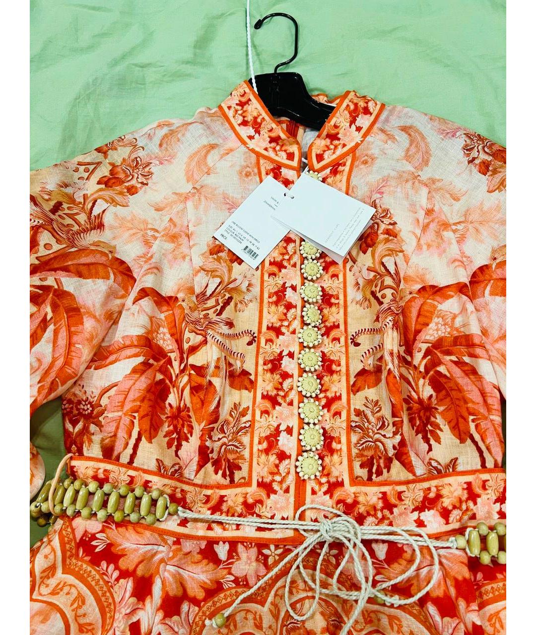 ZIMMERMANN Оранжевое льняное коктейльное платье, фото 3