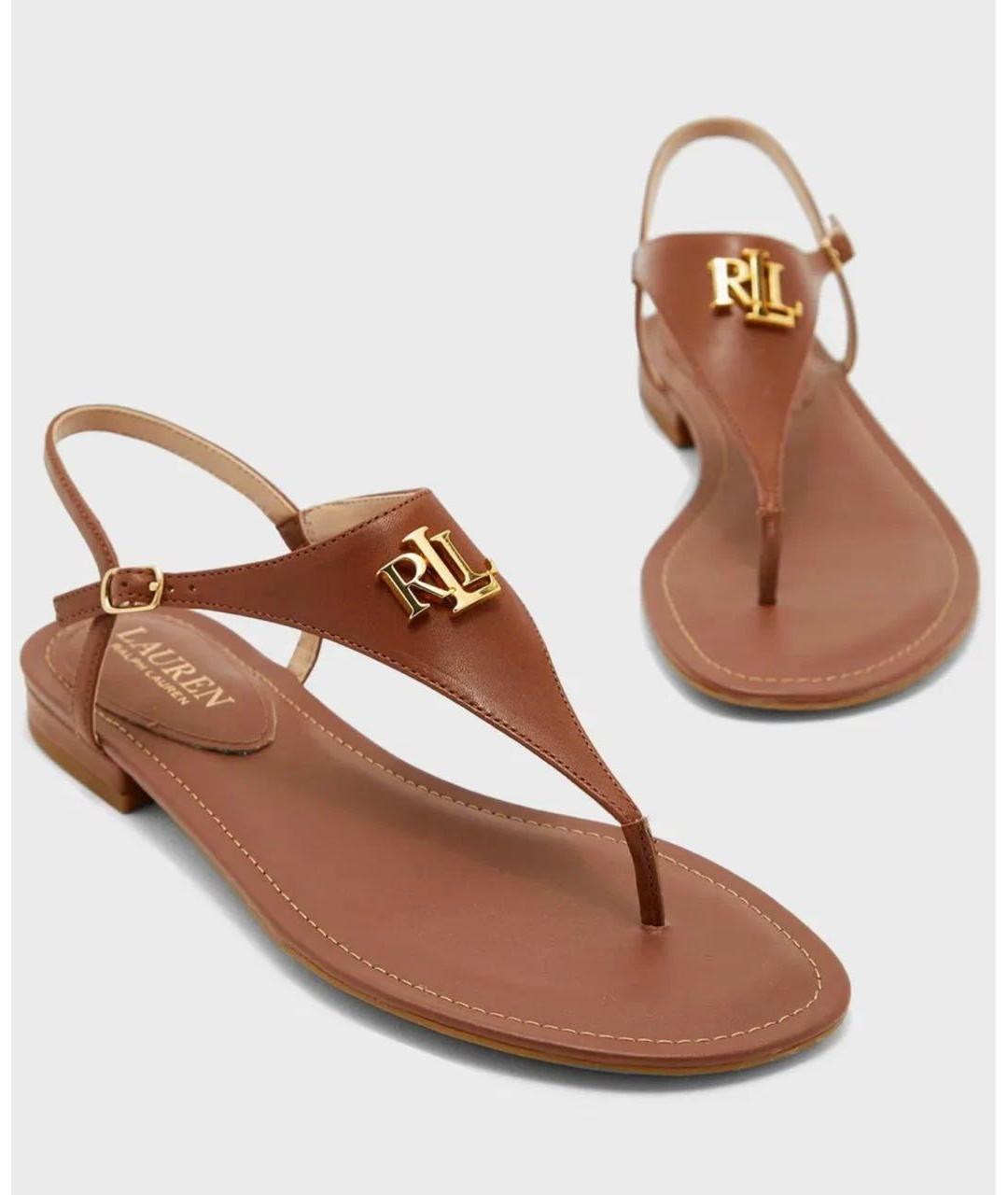 RALPH LAUREN Коричневые кожаные босоножки, фото 8