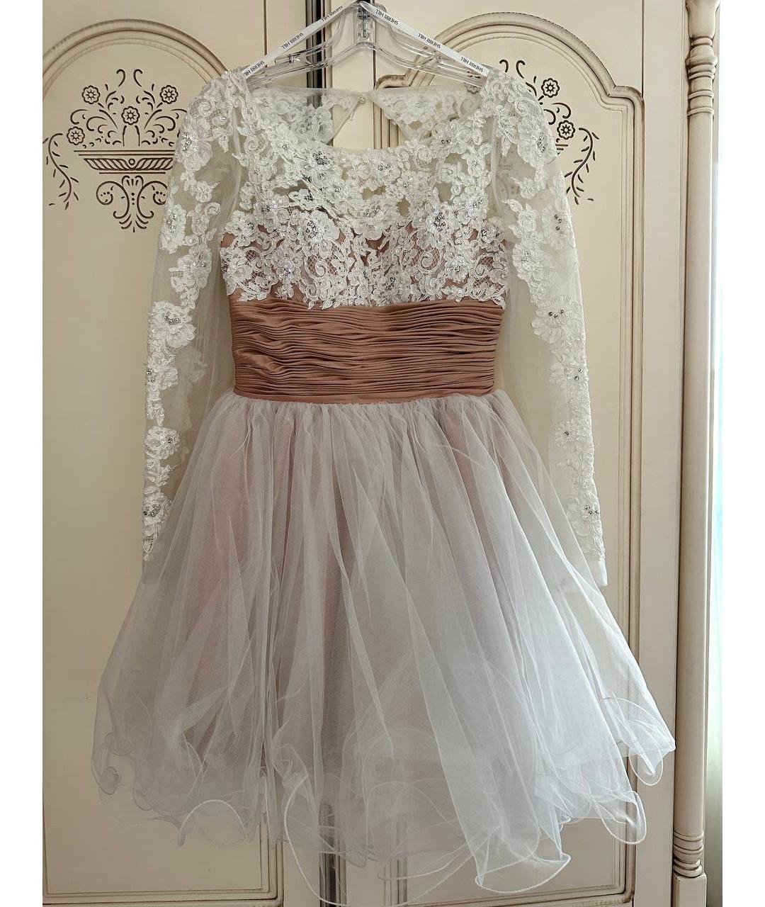 SHERRI HILL Белое сетчатое коктейльное платье, фото 5