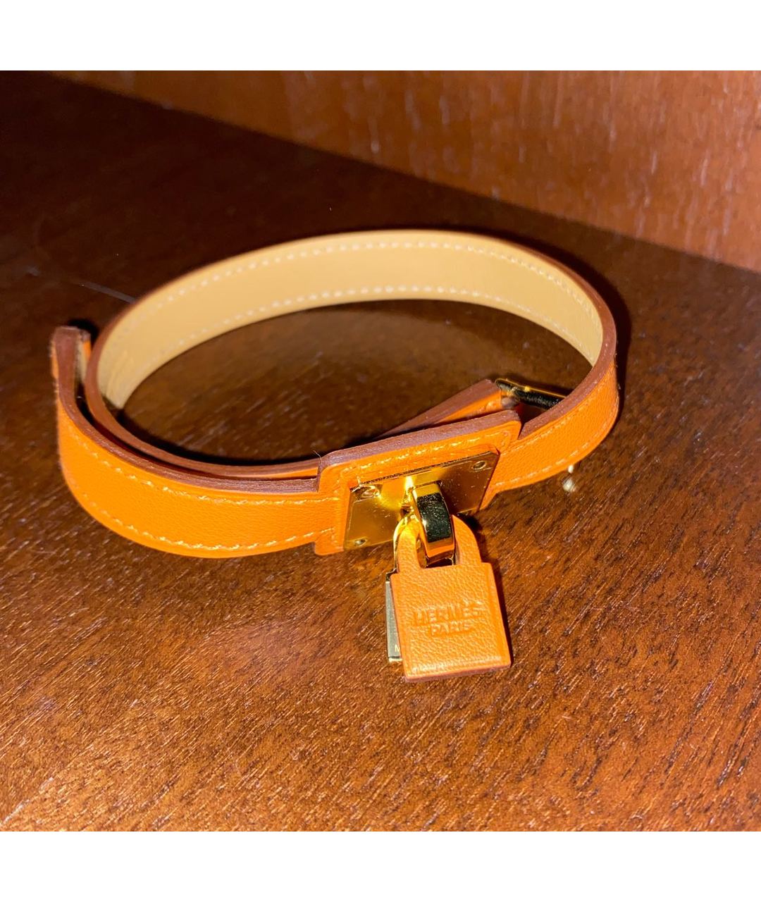 HERMES PRE-OWNED Оранжевый кожаный браслет, фото 3