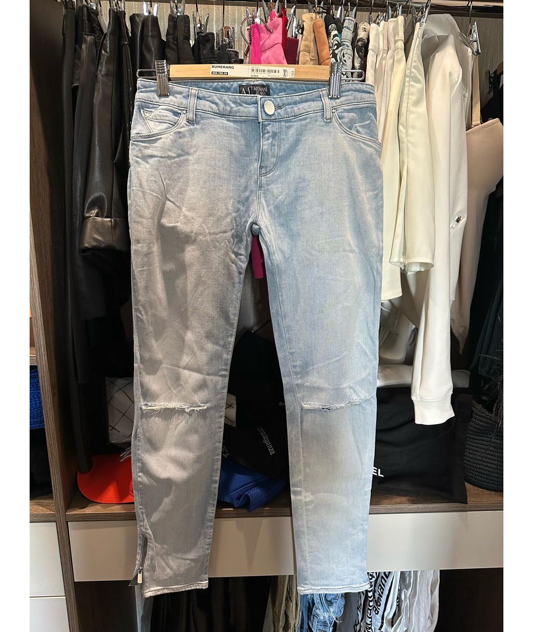 ARMANI JEANS Голубые хлопковые джинсы слим, фото 8
