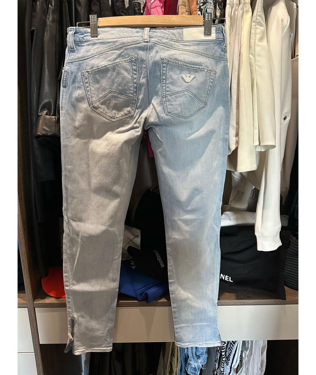 ARMANI JEANS Голубые хлопковые джинсы слим, фото 2