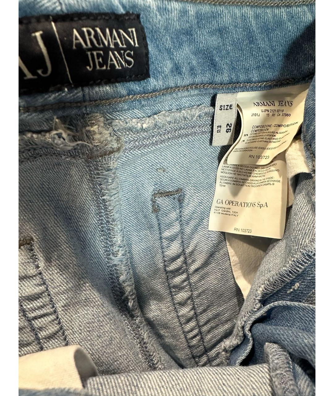 ARMANI JEANS Голубые хлопковые джинсы слим, фото 3