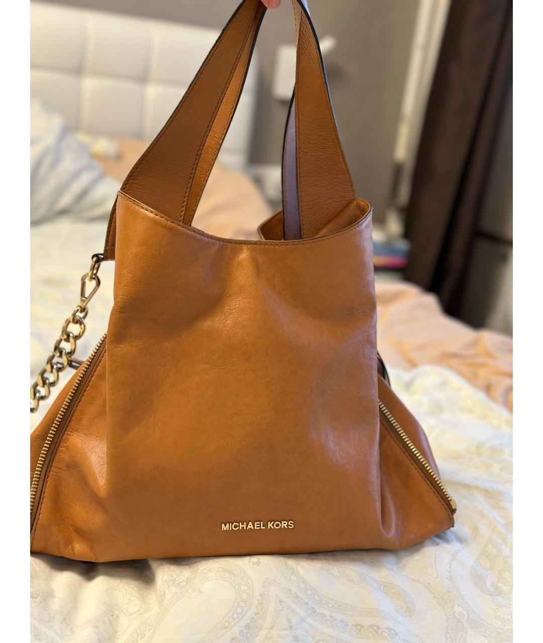 MICHAEL KORS Горчичная кожаная сумка тоут, фото 2