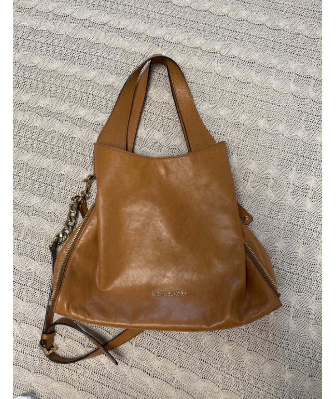 MICHAEL KORS Горчичная кожаная сумка тоут, фото 10