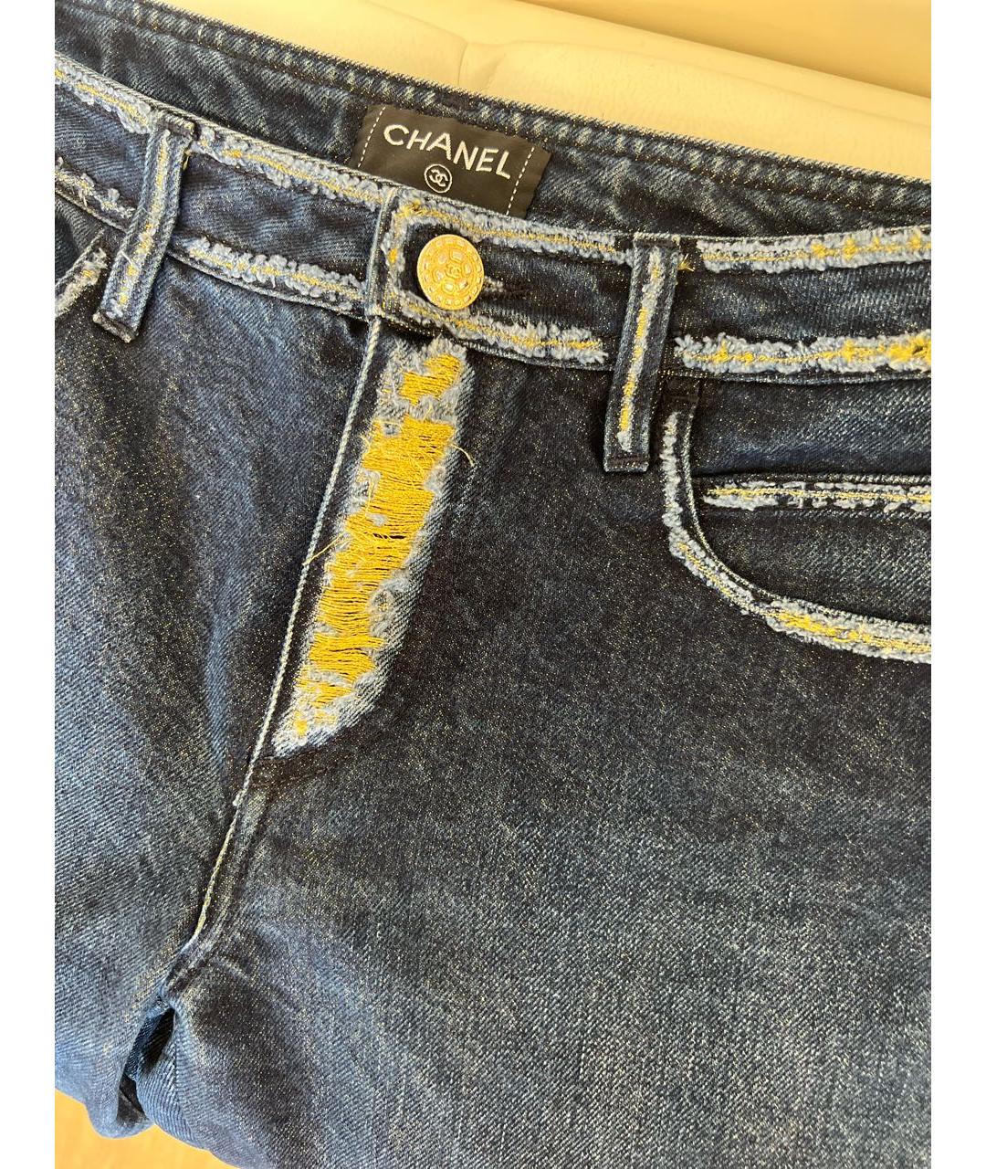 CHANEL PRE-OWNED Темно-синие хлопковые прямые джинсы, фото 4