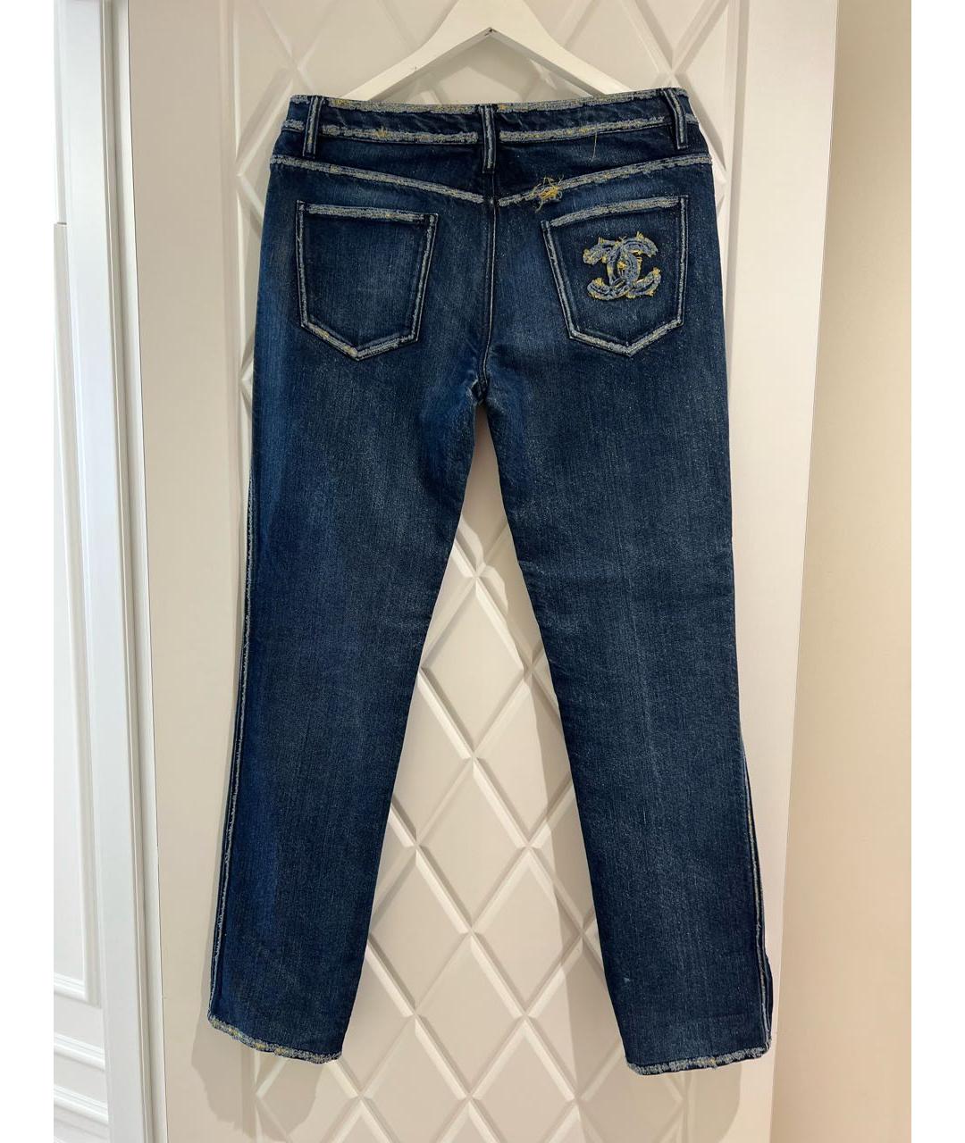 CHANEL PRE-OWNED Темно-синие хлопковые прямые джинсы, фото 2