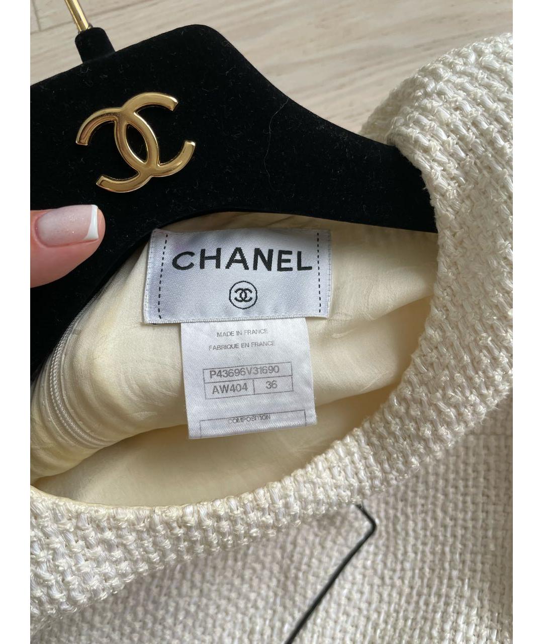 CHANEL Бежевое твидовое повседневное платье, фото 3
