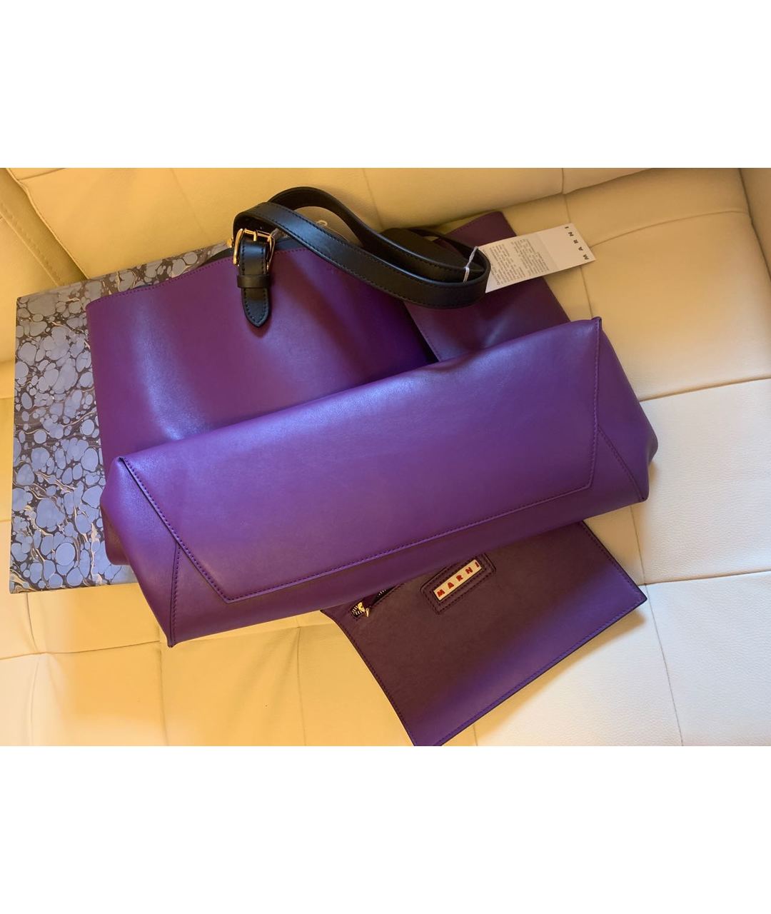 MARNI Фиолетовая кожаная сумка тоут, фото 7