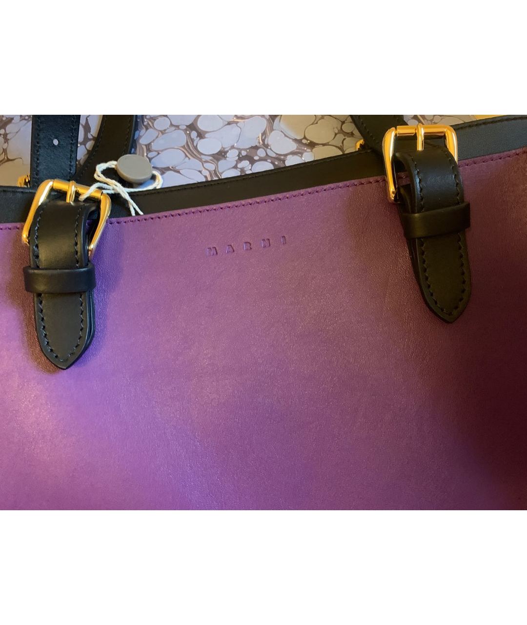 MARNI Фиолетовая кожаная сумка тоут, фото 6