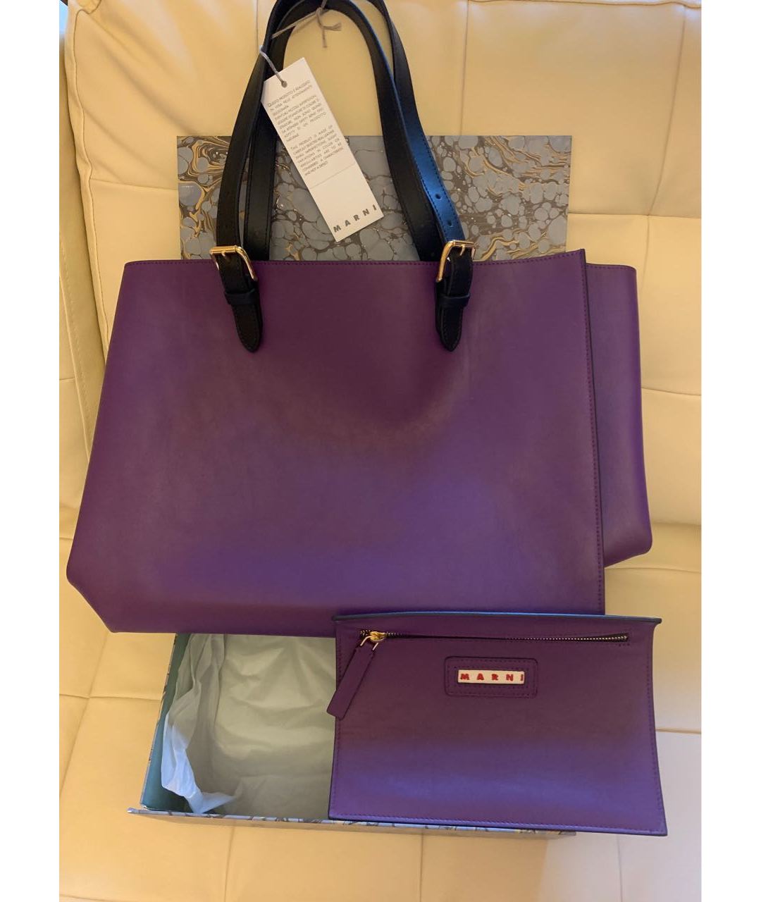 MARNI Фиолетовая кожаная сумка тоут, фото 9