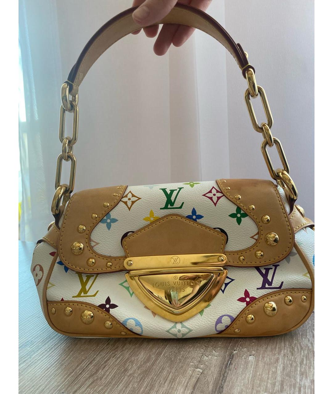 LOUIS VUITTON Белая кожаная сумка с короткими ручками, фото 9