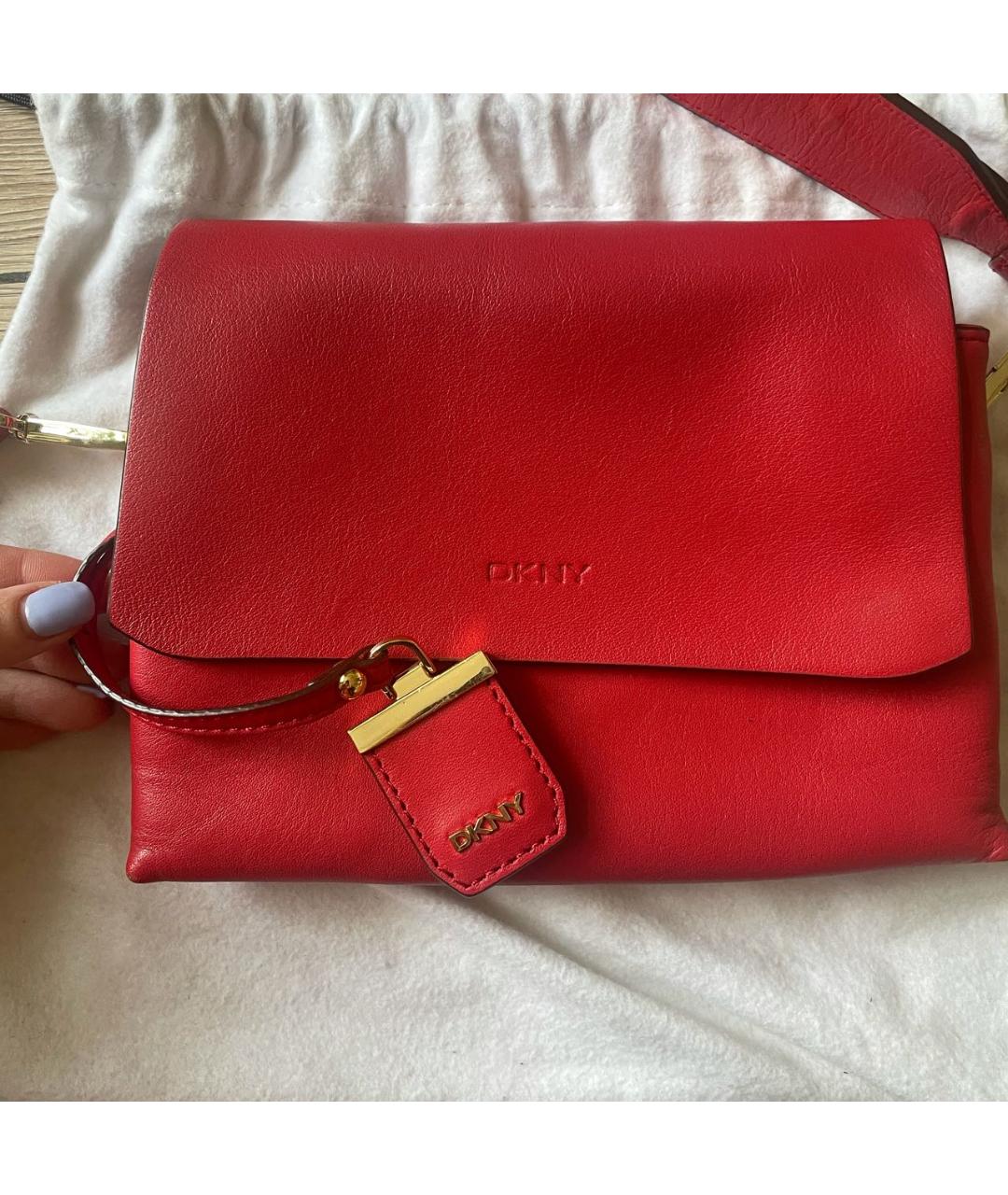 DKNY Красная кожаная сумка через плечо, фото 2