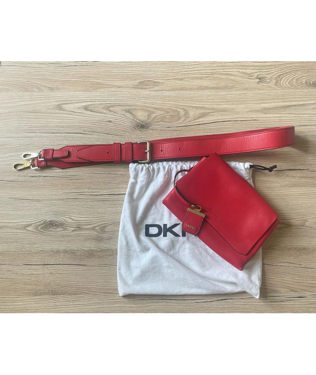 DKNY Красная кожаная сумка через плечо, фото 3
