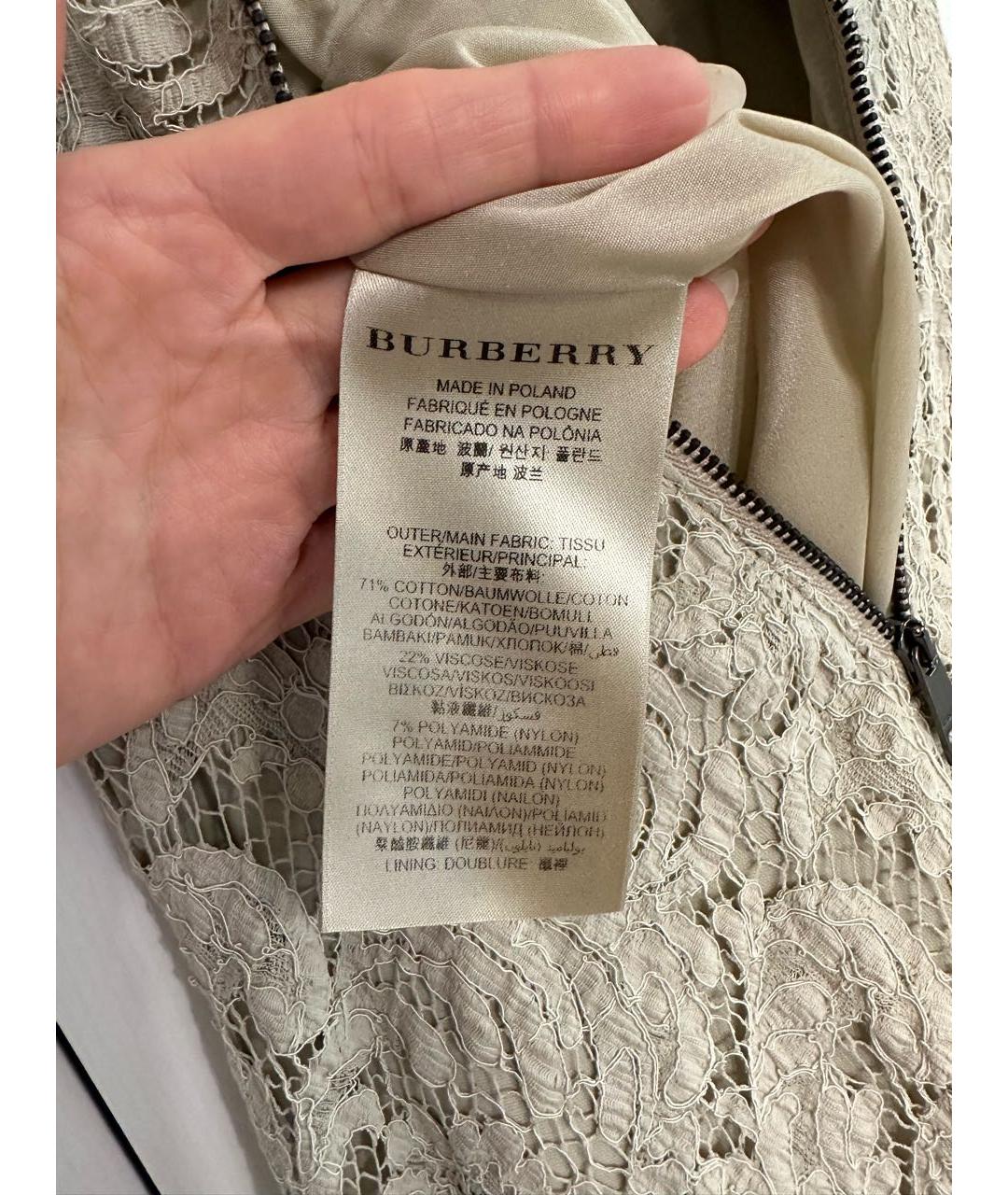 BURBERRY Бежевое кружевное коктейльное платье, фото 8