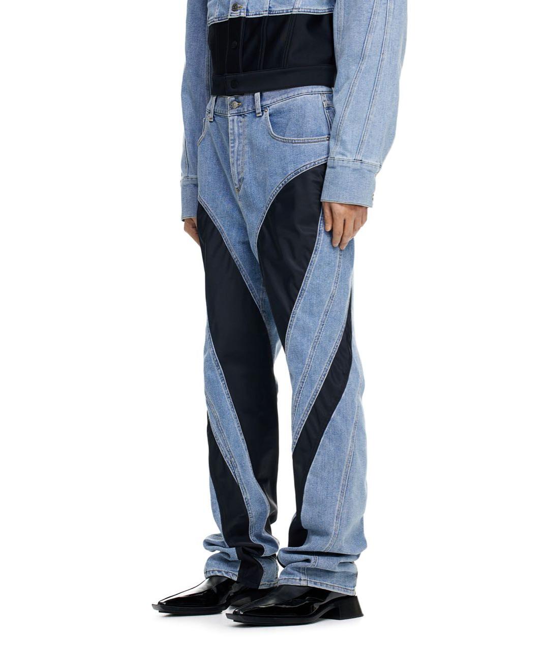 MUGLER Голубые хлопко-эластановые прямые джинсы, фото 5