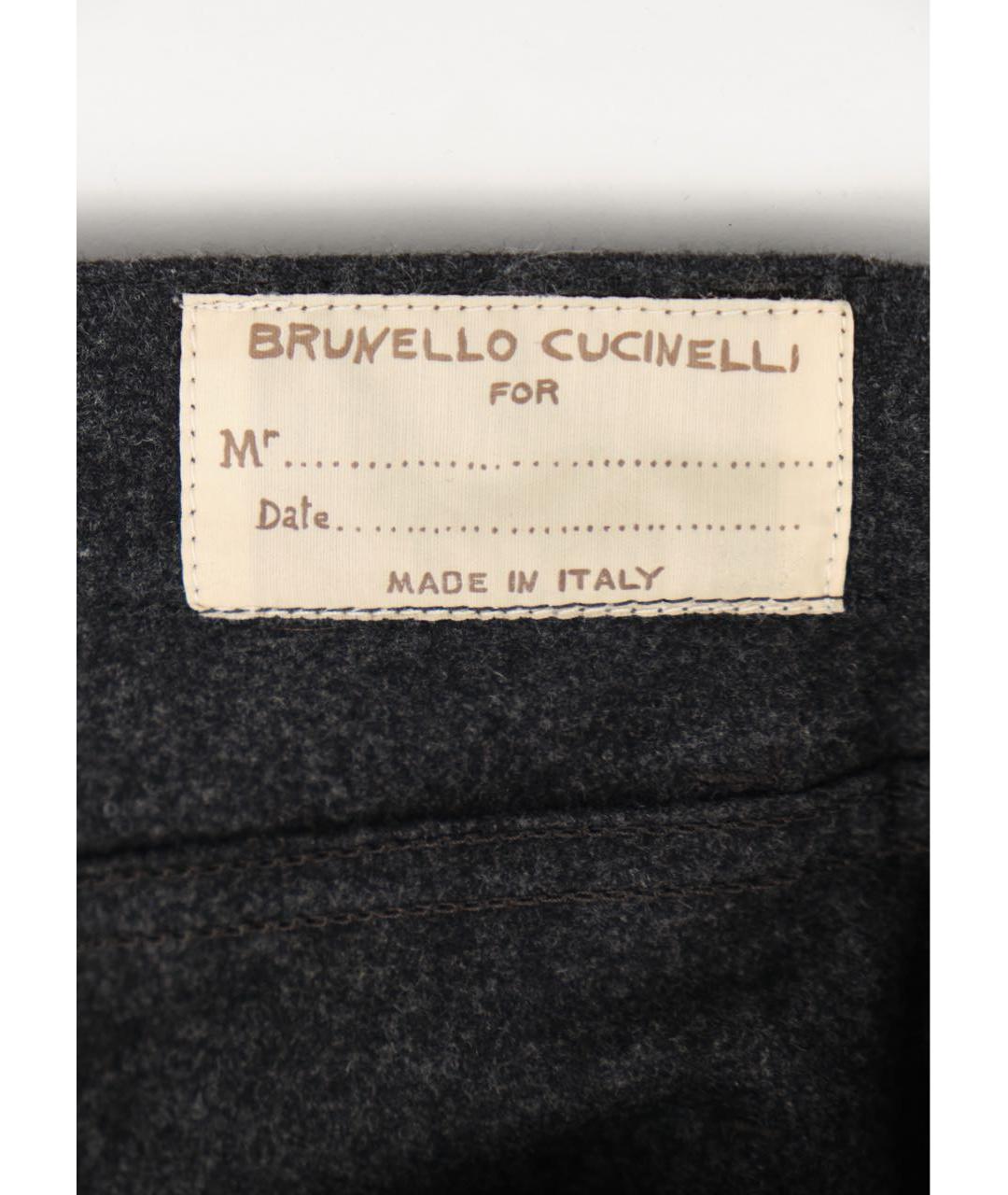 BRUNELLO CUCINELLI Серые шерстяные классические брюки, фото 3