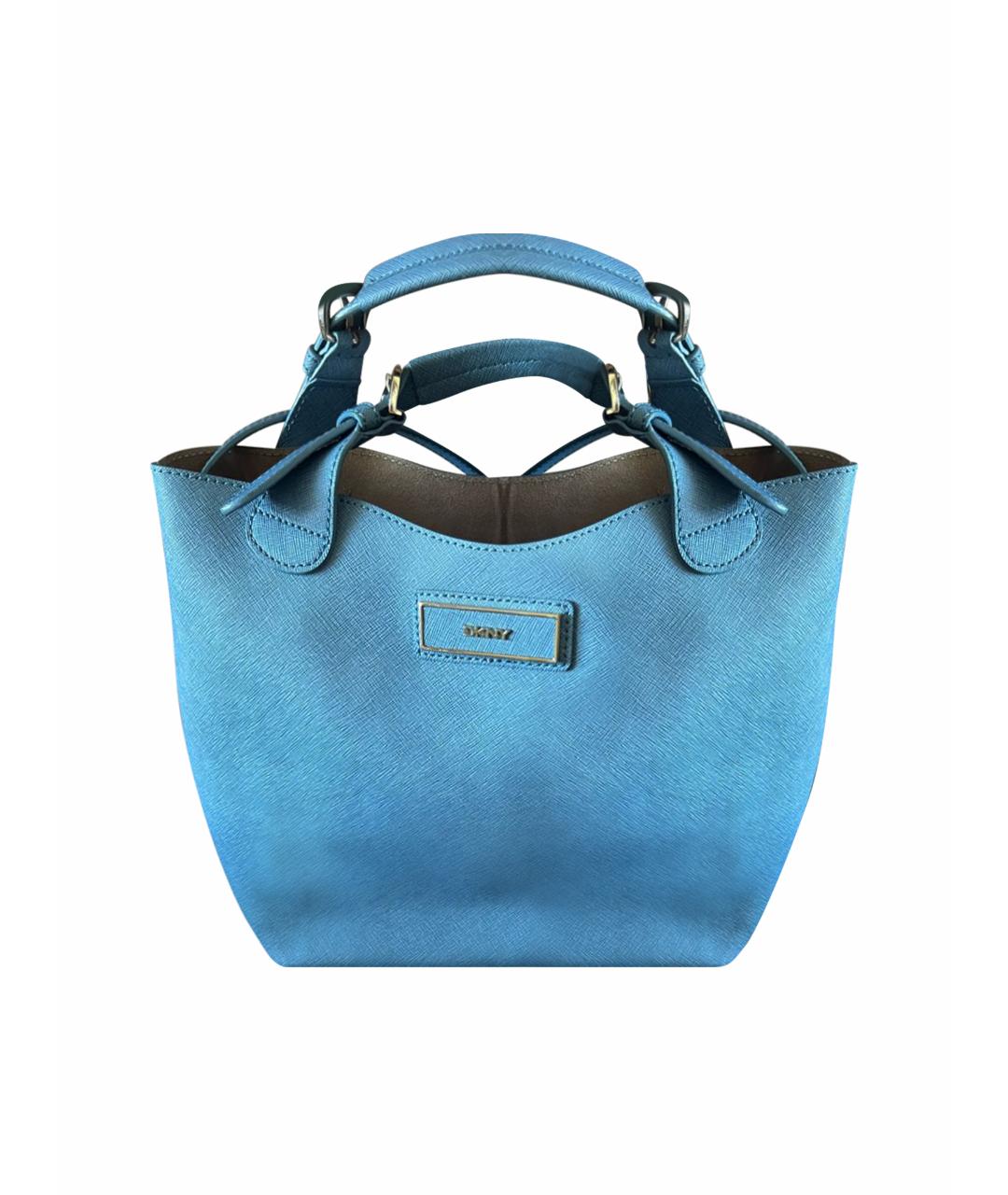 DKNY Голубая кожаная сумка с короткими ручками, фото 1