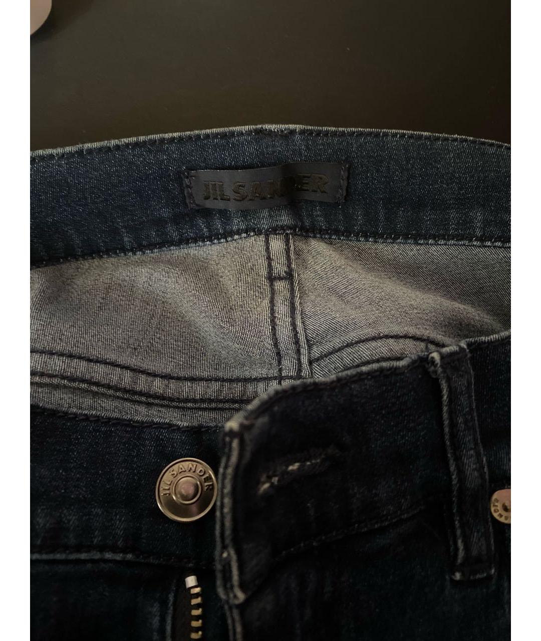 JIL SANDER Темно-синие хлопко-полиэстеровые джинсы слим, фото 3