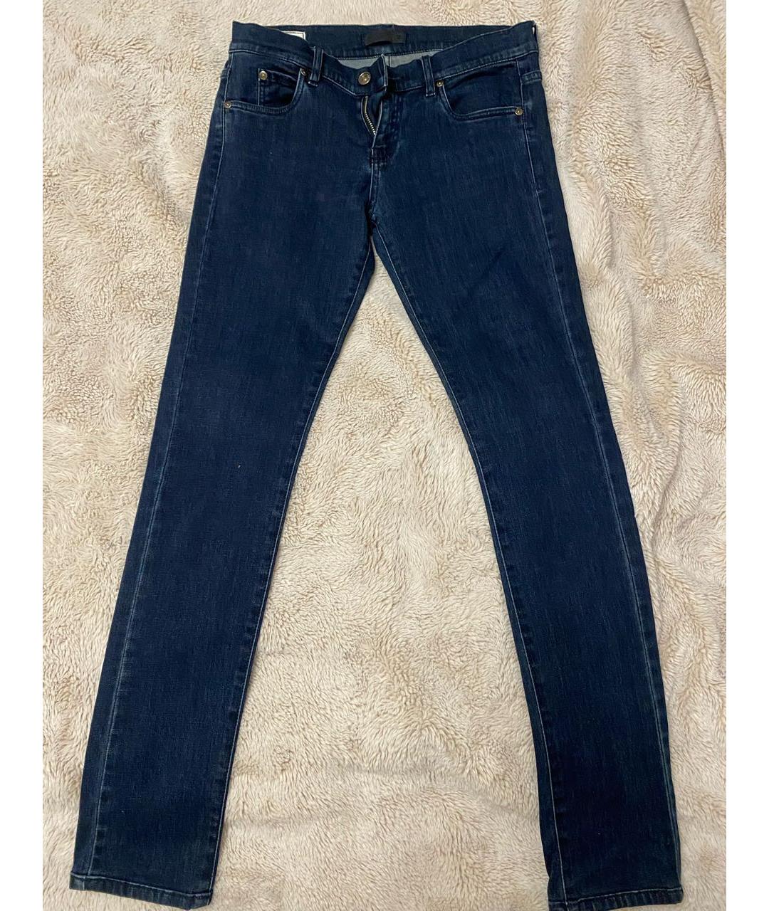 JIL SANDER Темно-синие хлопко-полиэстеровые джинсы слим, фото 5