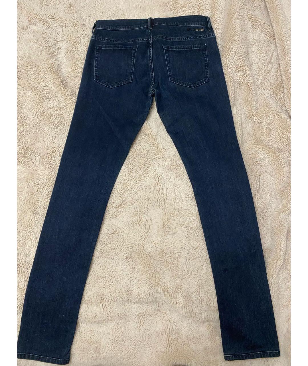JIL SANDER Темно-синие хлопко-полиэстеровые джинсы слим, фото 2