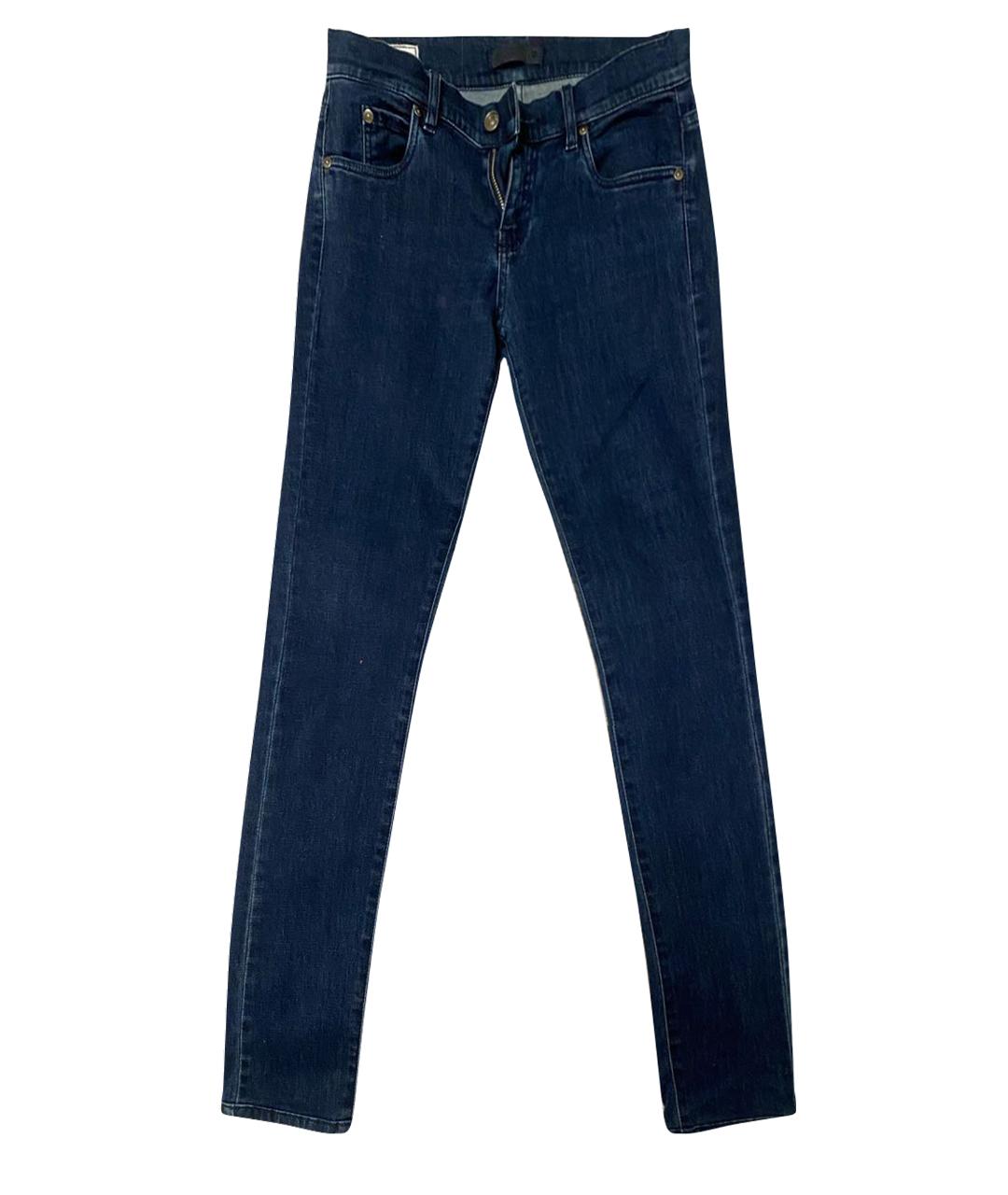 JIL SANDER Темно-синие хлопко-полиэстеровые джинсы слим, фото 1