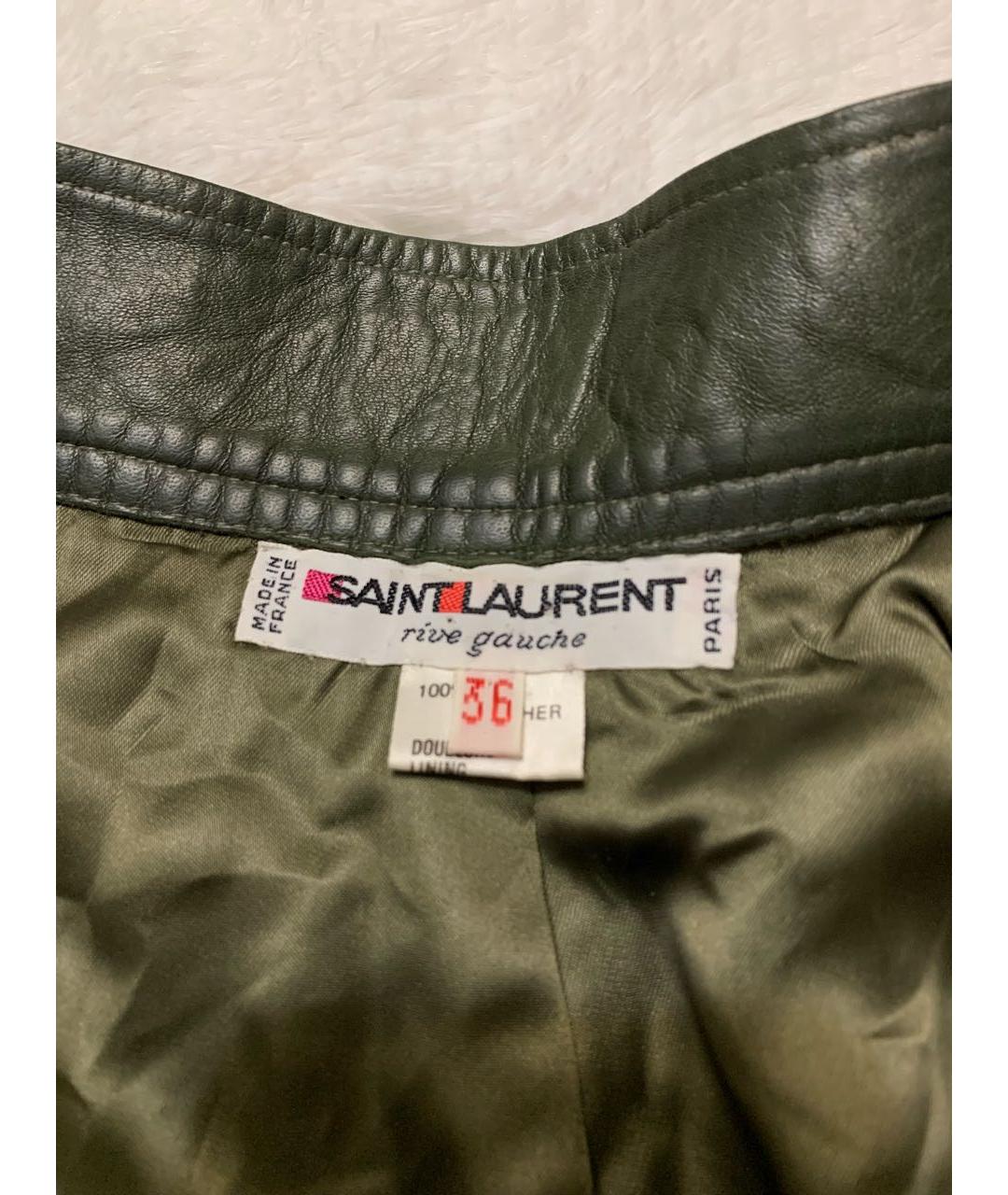 SAINT LAURENT Зеленые кожаные брюки широкие, фото 3