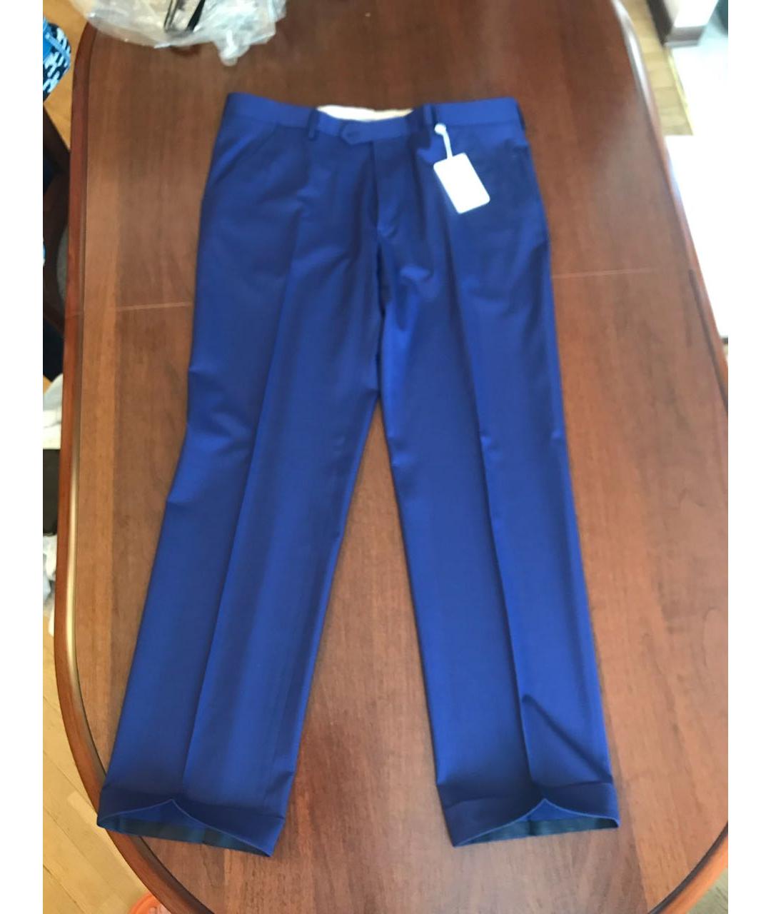 CASTELLO D'ORO Темно-синие шерстяные классические брюки, фото 7