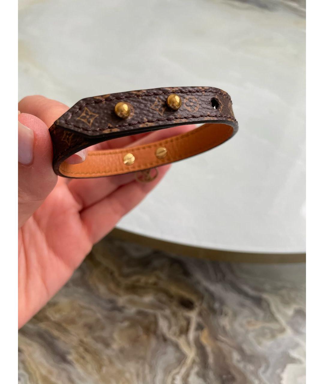 LOUIS VUITTON Коричневый кожаный браслет, фото 5