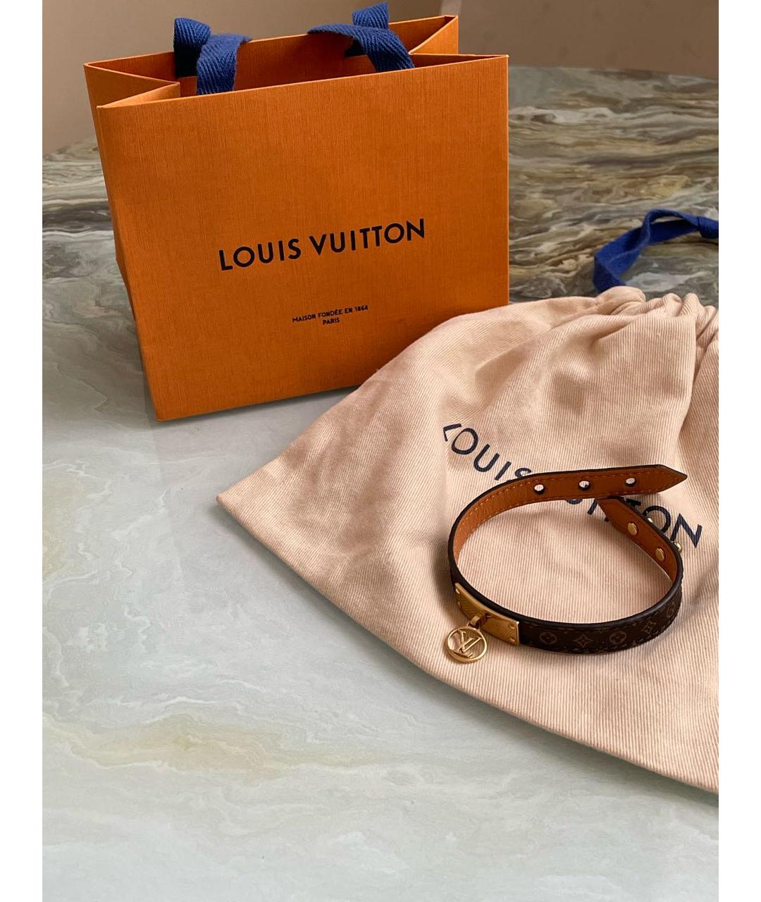 LOUIS VUITTON Коричневый кожаный браслет, фото 9