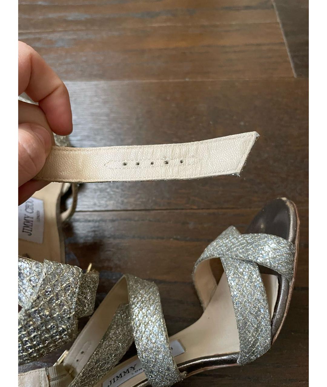 JIMMY CHOO Серебряные кожаные босоножки, фото 7