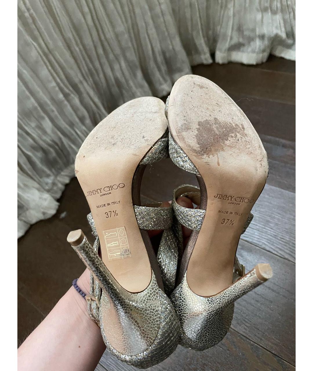 JIMMY CHOO Серебряные кожаные босоножки, фото 5