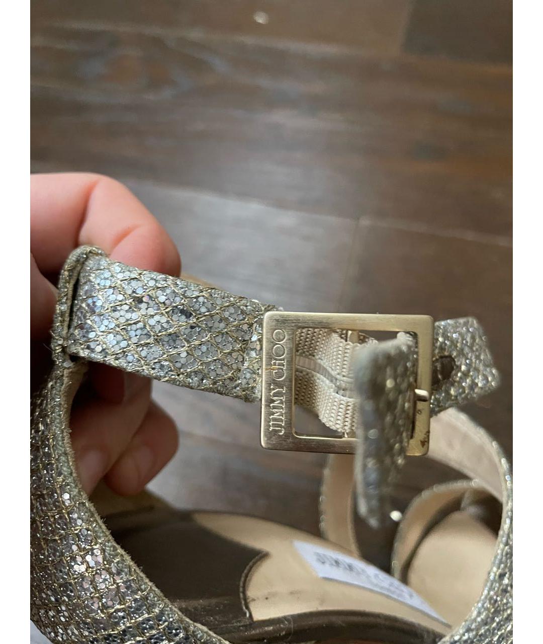 JIMMY CHOO Серебряные кожаные босоножки, фото 6