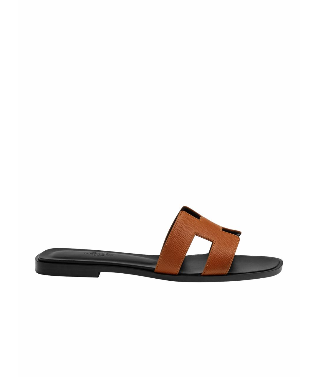 HERMES Коричневые кожаные шлепанцы, фото 1