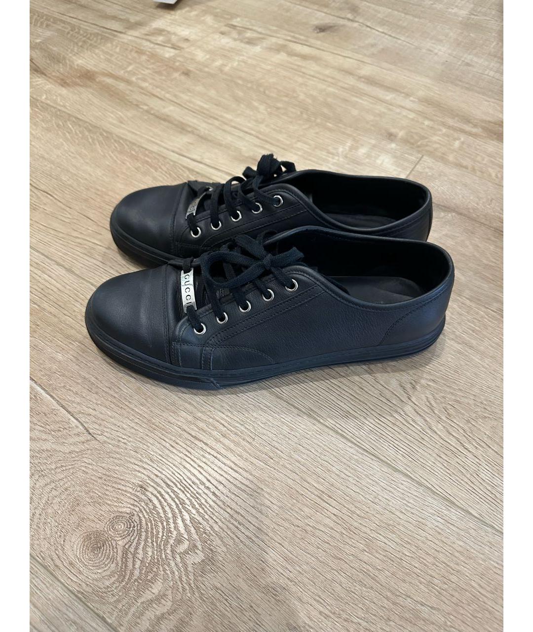 GUCCI Черные кожаные низкие кроссовки / кеды, фото 6