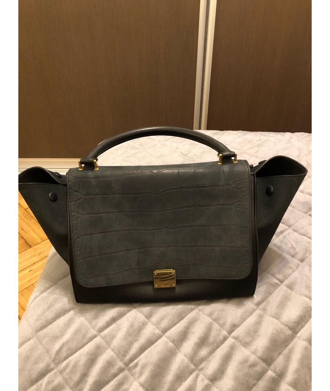 CELINE PRE-OWNED Темно-синяя кожаная сумка с короткими ручками, фото 5