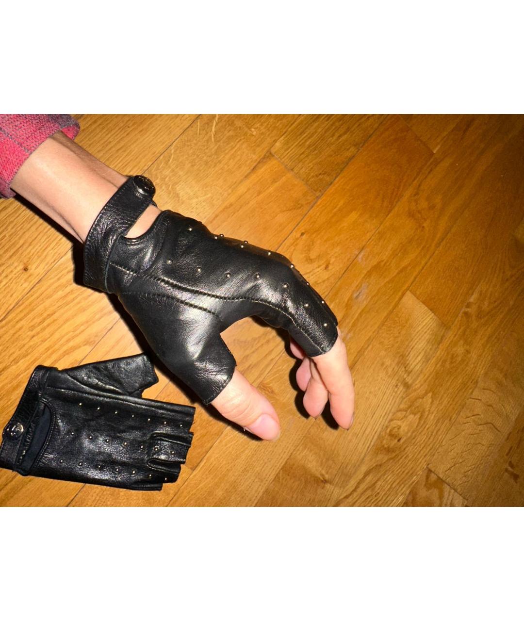 KARL LAGERFELD Черные кожаные митенки, фото 4