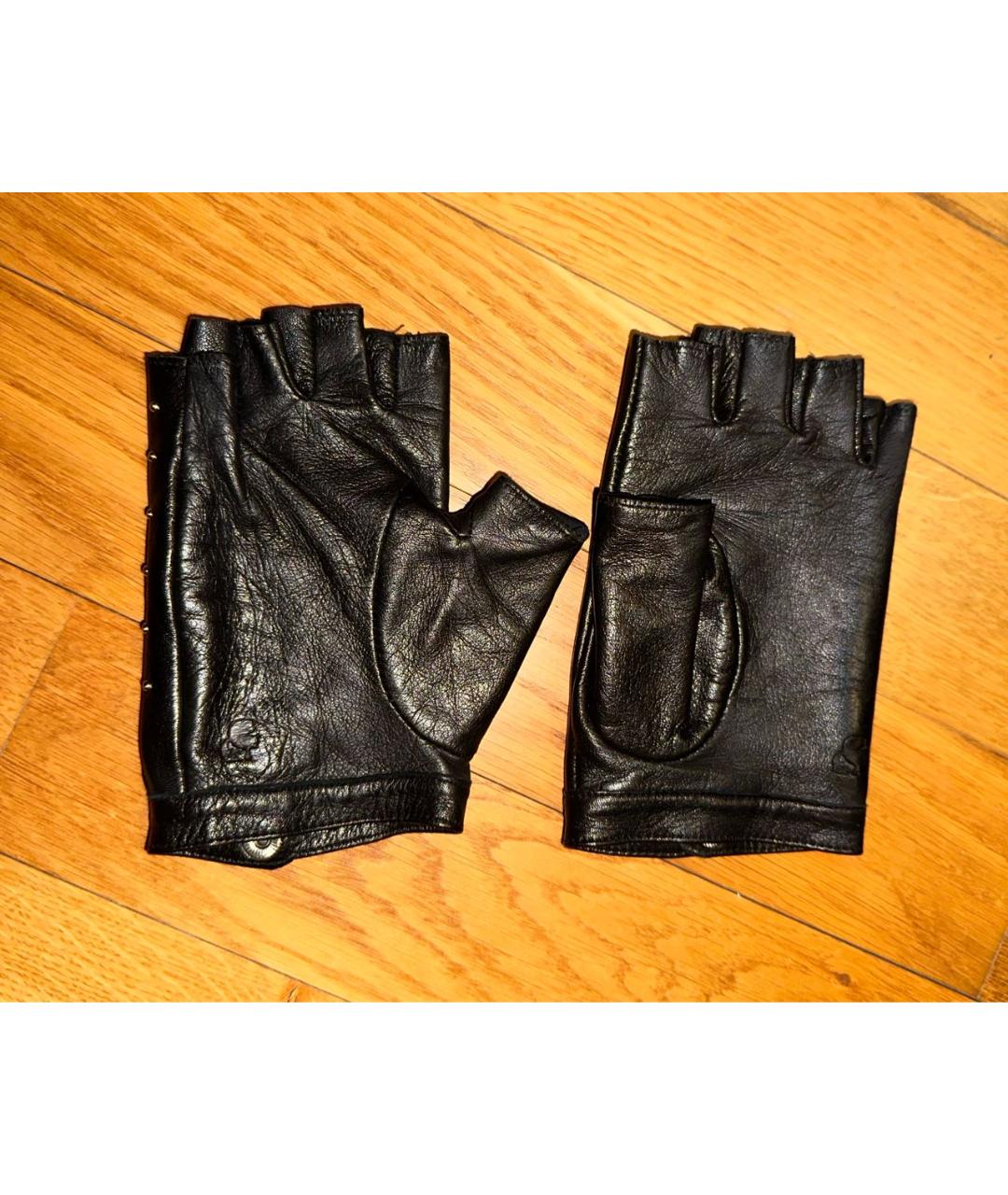 KARL LAGERFELD Черные кожаные митенки, фото 2