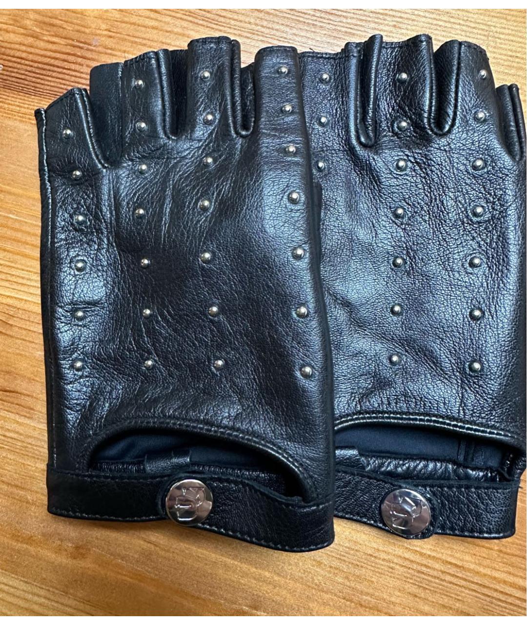 KARL LAGERFELD Черные кожаные митенки, фото 3