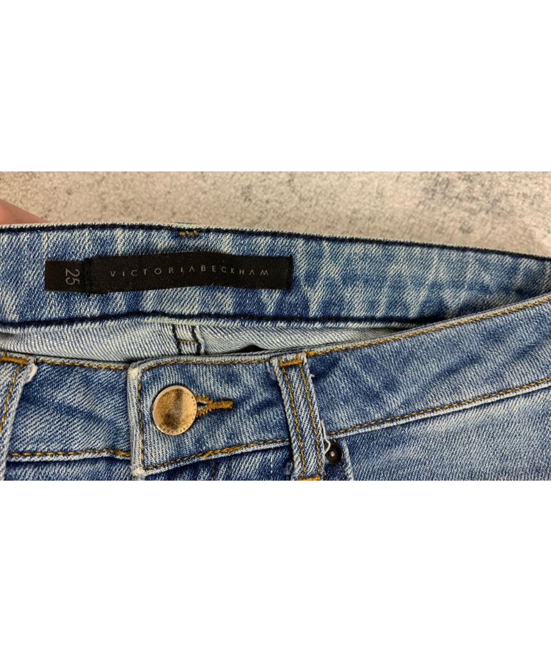 VICTORIA BECKHAM Синие хлопко-полиэстеровые джинсы слим, фото 4