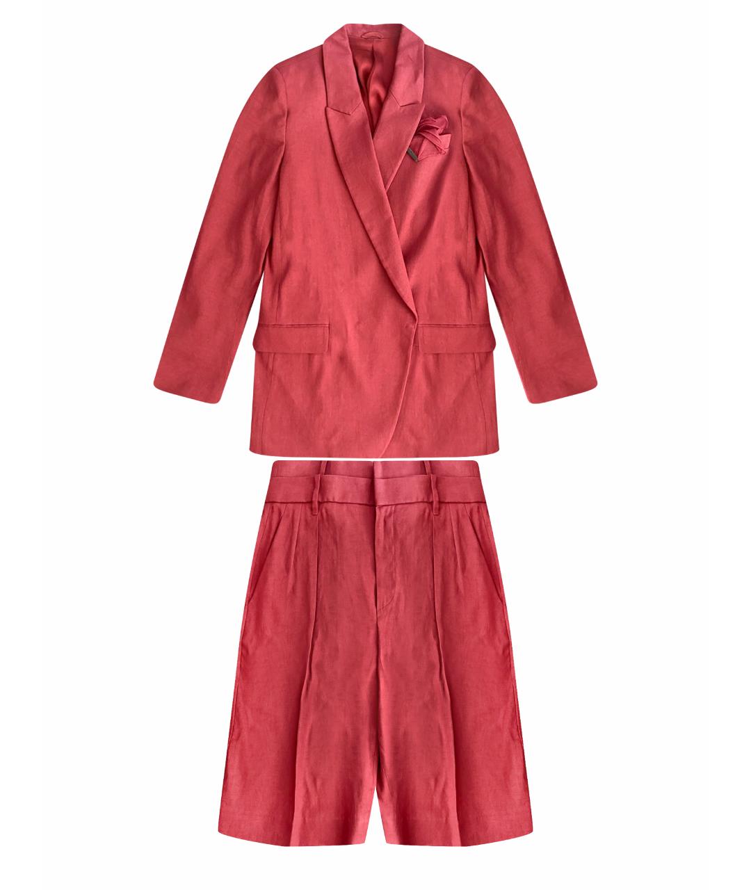 BRUNELLO CUCINELLI Бордовый льняной костюм с брюками, фото 1