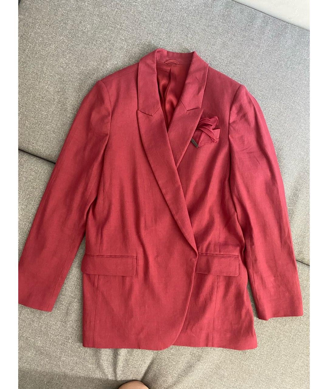 BRUNELLO CUCINELLI Бордовый льняной костюм с брюками, фото 7