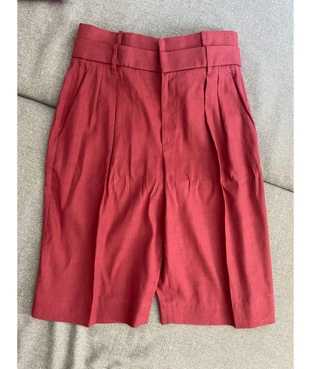 BRUNELLO CUCINELLI Бордовый льняной костюм с брюками, фото 2