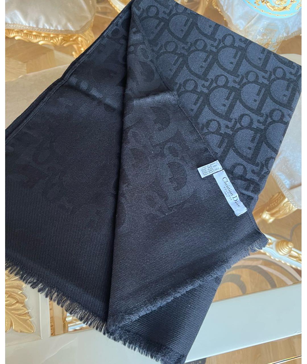 CHRISTIAN DIOR Черный шерстяной платок, фото 2