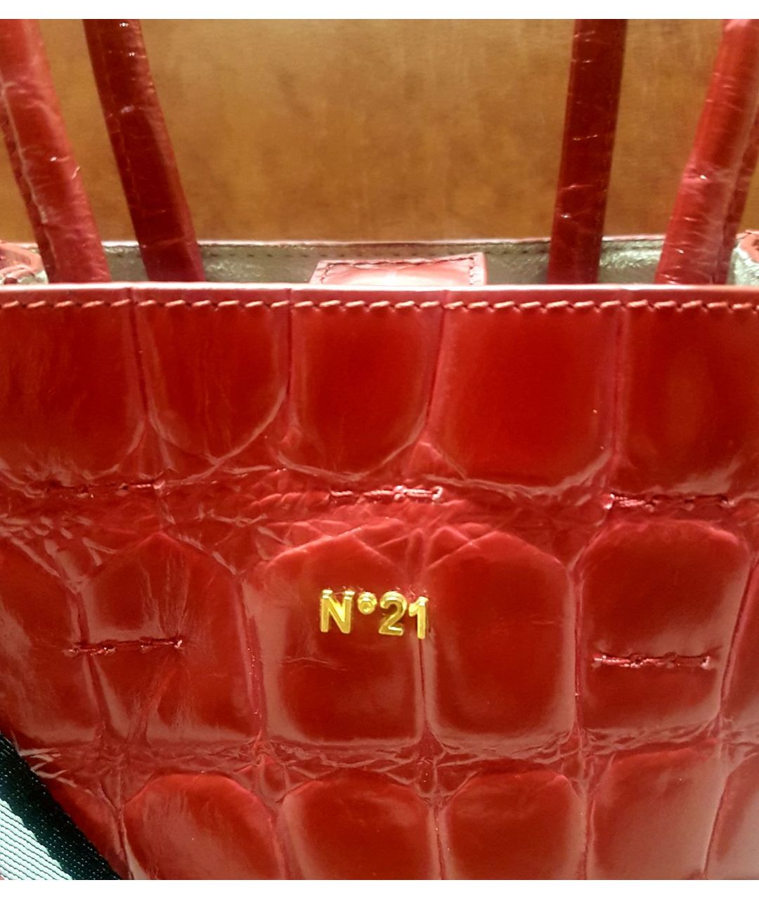NO. 21 Красная кожаная сумка тоут, фото 5