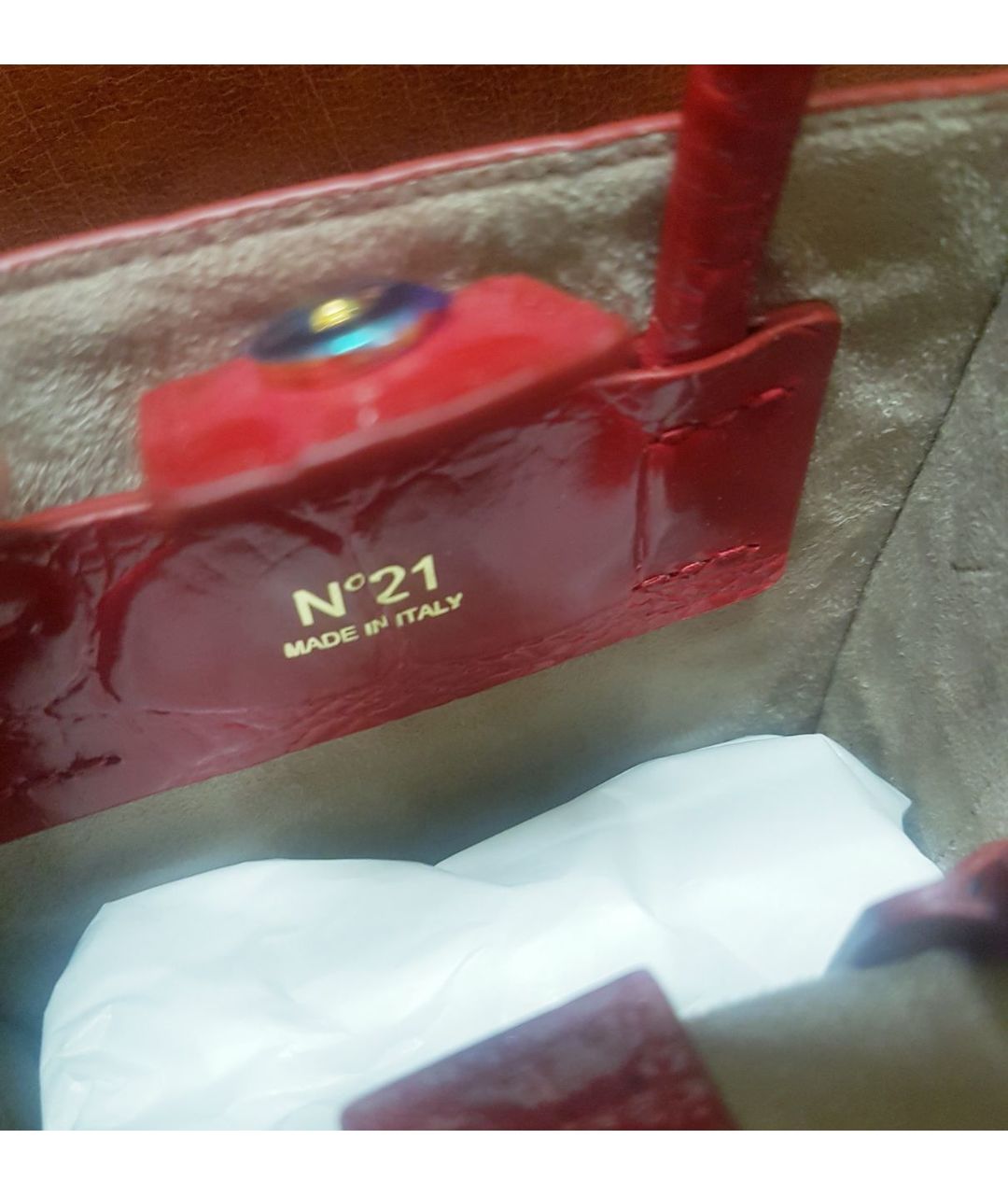 NO. 21 Красная кожаная сумка тоут, фото 7
