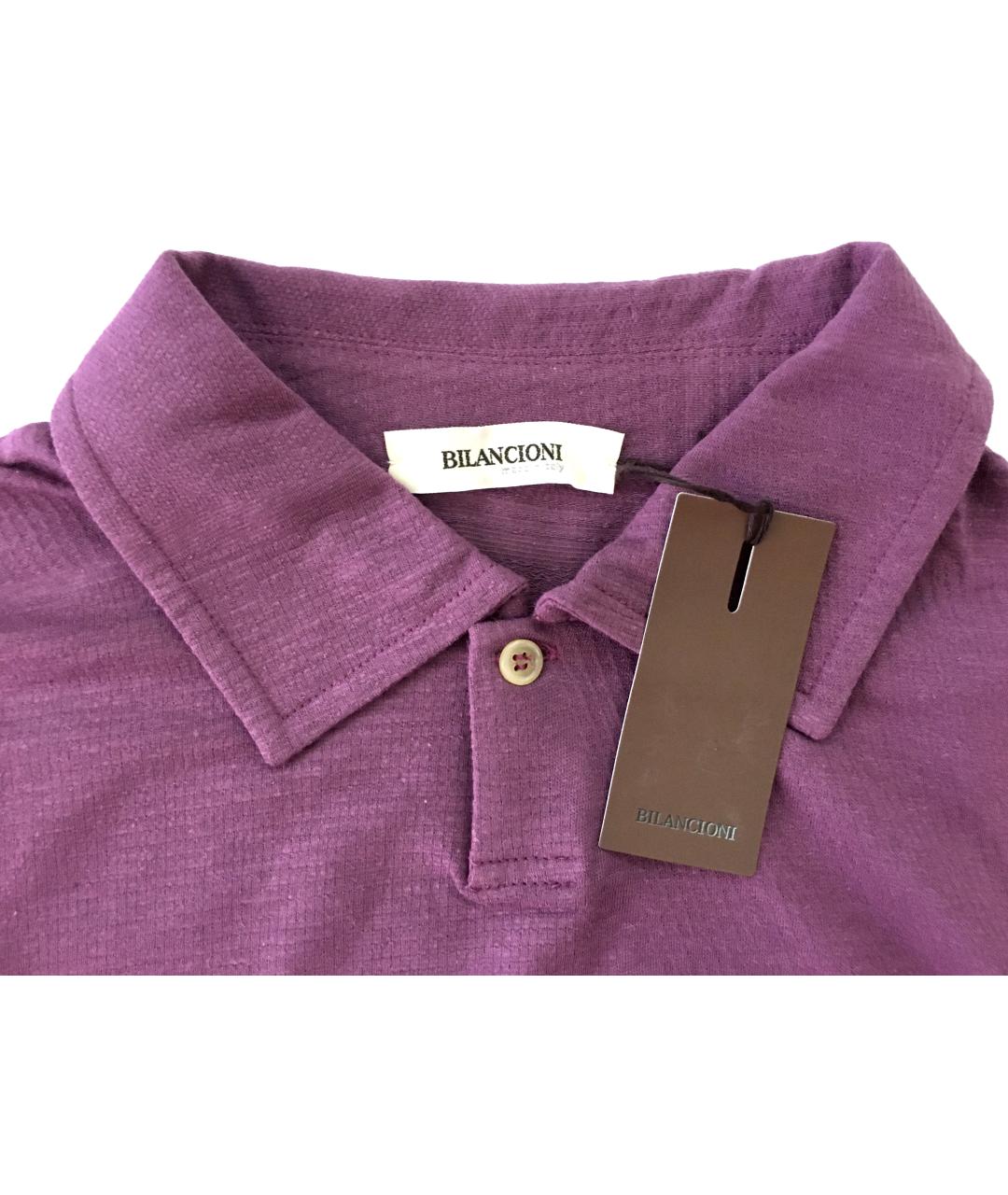 BILANCIONI Фиолетовое хлопко-леновое поло с длинным рукавом, фото 4